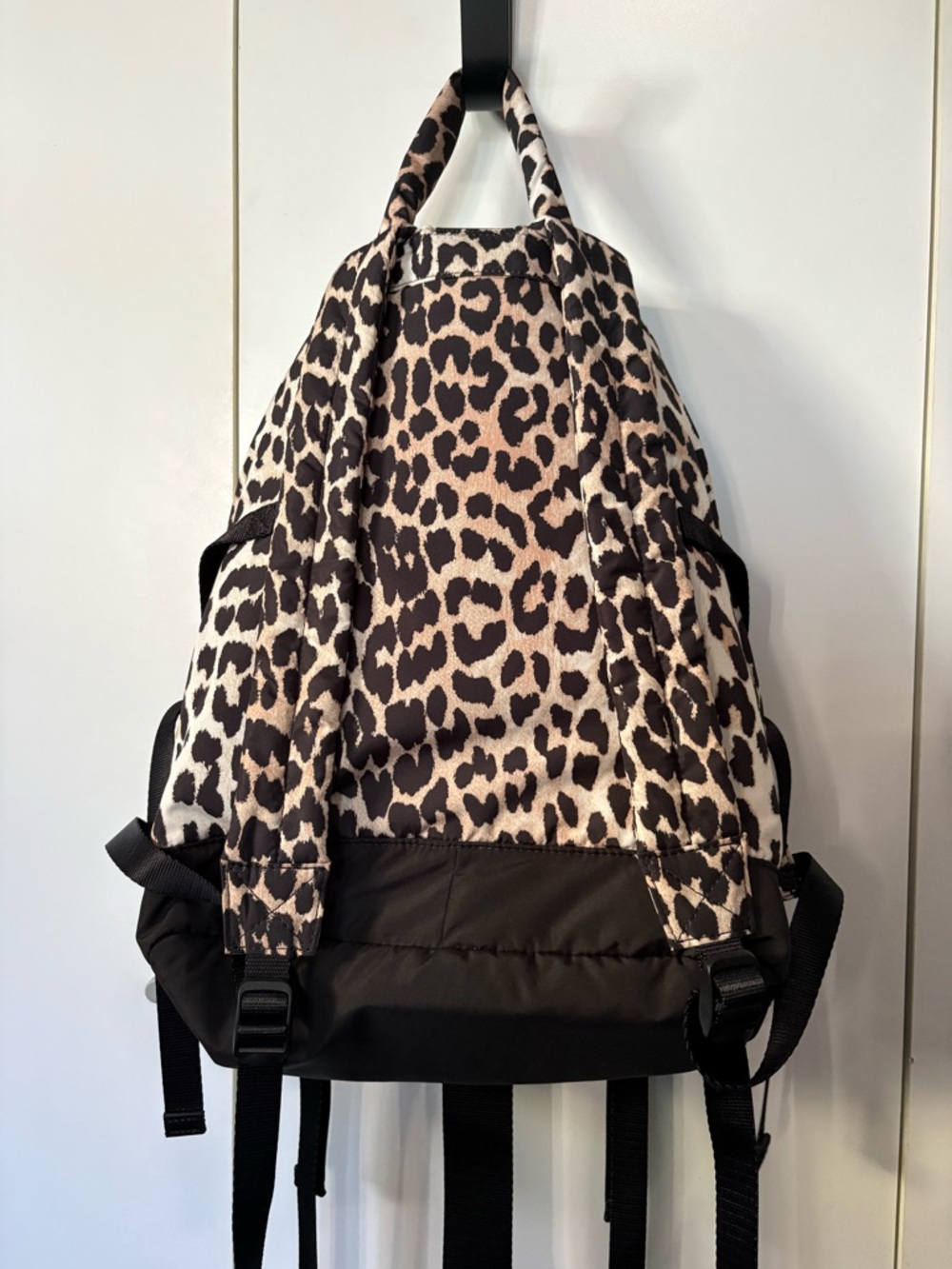 Ganni Leopard Print Tech Backpack in Brown and Black - Picture 3 of 8